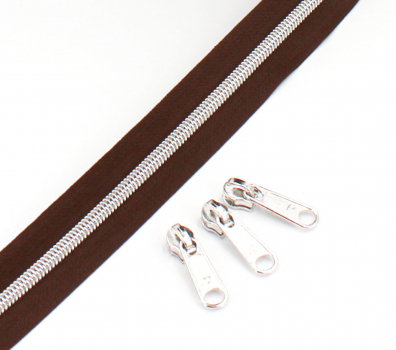 Endlosreißverschluss metallisiert dunkelbraun/ silber (1m)